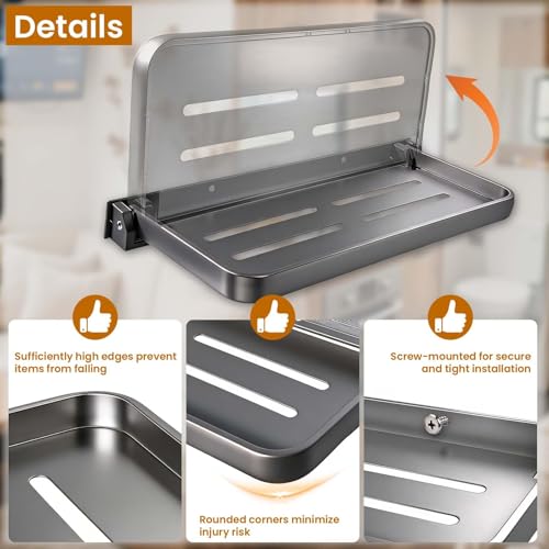 Aluminum RV Folding Wall Shelves, Wall-Mounted Hidden Foldable Shelf, RV Furniture Parts and Hardware, Space-Efficient Versatile Floating Storage for Laundry Room, Kitchen, Toilet Room