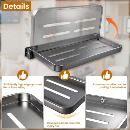 Aluminum RV Folding Wall Shelves, Wall-Mounted Hidden Foldable Shelf, RV Furniture Parts and Hardware, Space-Efficient Versatile Floating Storage for Laundry Room, Kitchen, Toilet Room