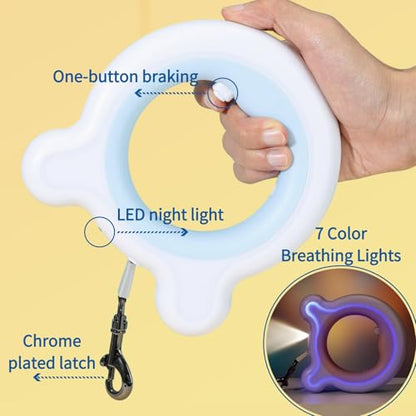 Retractable Dog Leash with Light, 9.84ft/3M Hands Free Leash, 360° Tangle-Free, Anti-Slip Grip, One-Button Control for Small Medium Dogs Up to 66 lbs, Blue - color: Blue