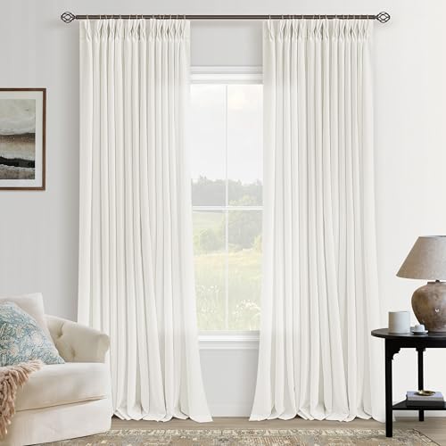 Natural Pinch Pleated Linen Curtains 108 Inches Long for Living Room 2 Panels Neutral Memory Trained Back Tab Pinch Pleat Drapes with Hooks Rings Bedroom Floor to Ceiling Window Curtains Cream Ivory - color: Natural, size: 40"W x 108"L (Pack of 2)
