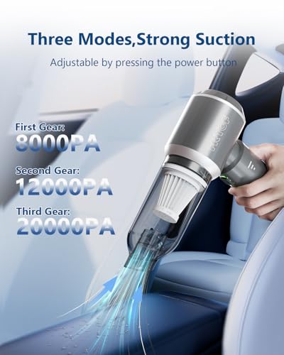 Professional Car Vacuum Cleaner, 20000Pa Powerful Handheld Vacuum for Car Interior Cleaning, Portable Cordless Mini Vacuum with Brushless Motor & Crevice Tool for Car