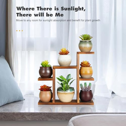 Small Desk Plant Stand 7 Tiers Window Sill Plant Shelf Tabletop Succulent Stand Wood Desktop Flower Pot Stand Holder Plant Rack for Windowsill Desktop Window Ledge Countertop Narrow Space