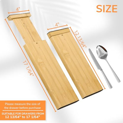 BAMEOS Bamboo Expandable Drawer Dividers – Fits 12.2"–17" Drawers, 4" Extra Deep Walls, Set of 4 | Tall Spring-Loaded Separator for Baby Dresser, Sock Drawer & Bathroom Cabinet - size: 4''H, 12.2''-17''L