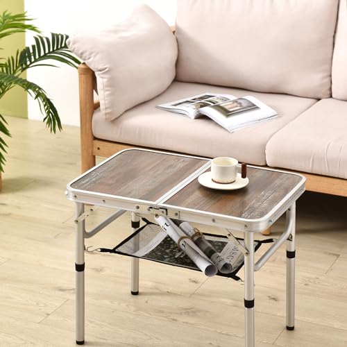 YihuiKo Small Folding Table, 3 Adjustable Heights Picnic Table, Outdoor Folding Table with Storage Mesh Layer, Portable Table for Outdoor & Indoor - size: 24"L x 16"W x 24"H