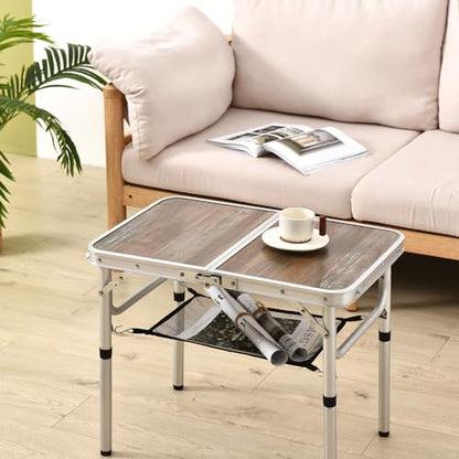 YihuiKo Small Folding Table, 3 Adjustable Heights Picnic Table, Outdoor Folding Table with Storage Mesh Layer, Portable Table for Outdoor & Indoor - size: 24"L x 16"W x 24"H