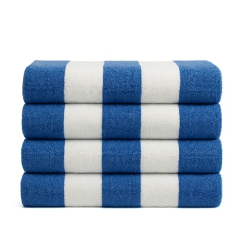 Salt Earth Cotton Beach Towel (Pack of 4, 30"x60") - Oversized Beach Cabana Striped Towels - Quick Dry & Absorbent Towels for Bathroom, Travel, Pool, Spa, Bath, Vacation, Home, Swim (Fountain Blue) - color: Fountain Blue, size: Pack of 4