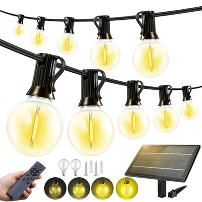 150FT Solar Lights Outdoor Waterproof: G40 45M Shatterproof Bulbs Patio Lights - Solar Powered Remote Control 3 Light Modes Dimmable Solar Light - Camping Backyard Garden Deck Outside Yard - size: 150FT-Remote