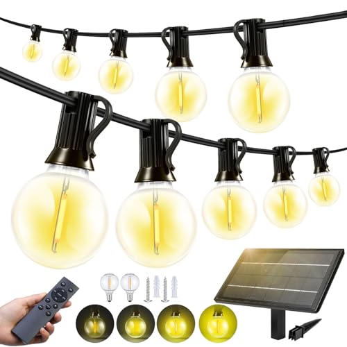 150FT Solar Lights Outdoor Waterproof: G40 45M Shatterproof Bulbs Patio Lights - Solar Powered Remote Control 3 Light Modes Dimmable Solar Light - Camping Backyard Garden Deck Outside Yard - size: 150FT-Remote