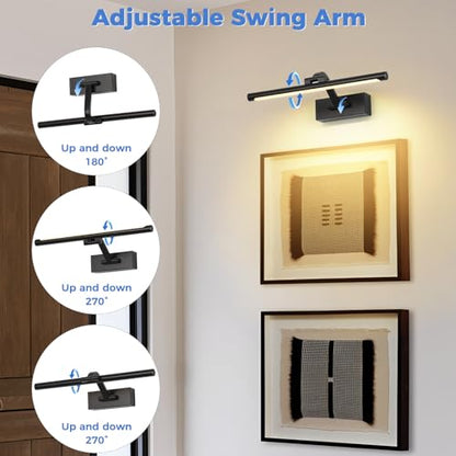 Picture Light Removable Battery Charging, 16in Wireless Art Light for Paintings, Dimmable 5000mAh Recharging Battery Picture Light with Remote Control for Pictures Display - color: Black