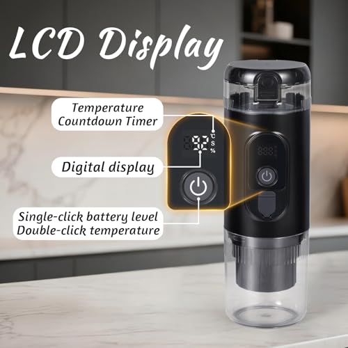 Portable Espresso Maker,Electric Travel Coffee Machine with Self-Heating and 20 Bar Pressure USB-C Rechargeable, Smart Display, 2-in-1 Capsule and Ground Compatible for Camping, RV, Car and Office