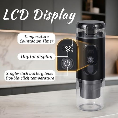 Portable Espresso Maker,Electric Travel Coffee Machine with Self-Heating and 20 Bar Pressure USB-C Rechargeable, Smart Display, 2-in-1 Capsule and Ground Compatible for Camping, RV, Car and Office