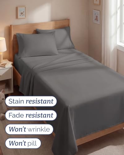 Twin 4 Piece Sheet Set - Comfy Breathable & Cooling - Ultra-Soft Hotel Luxury Bedding Set with 8-16 Inch Deep Pockets - 1 Flat & 1 Fitted Sheet & 2 Pillowcases - Wrinkle Free & Easy Care - Dark Grey - color: 06 - Dark Grey, size: Twin