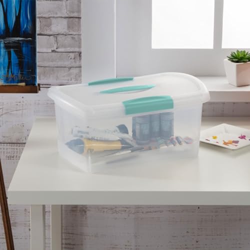 Sterilite Medium Nesting ShowOffs, Stackable Small Storage Bin with Latching Lid and Handle, Plastic Container to Organize Home, Clear, 12-Pack - size: Medium, style: 12-Pack