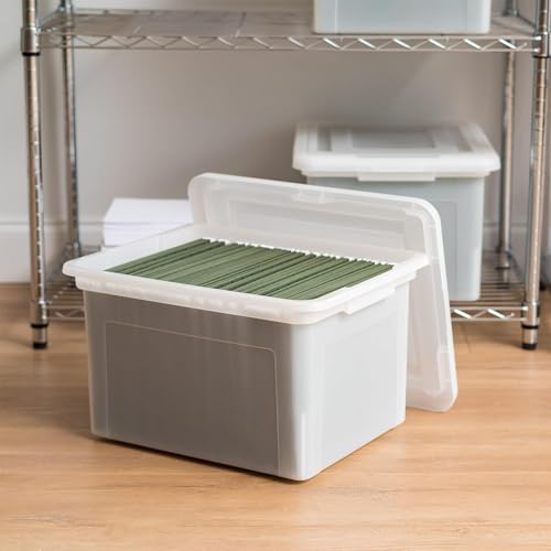 IRIS USA File Box, Plastic File Organizer with Lids for Letter/Legal File, Portable Document Box For Moving, Storage Bin with Durable and Secure Lid, Stackable Nestable BPA-Free, Pearl 35 Qt. 8 Pack - style: Pearl - 8 Pack