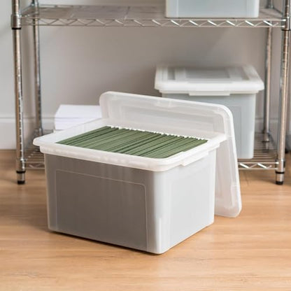IRIS USA File Box, Plastic File Organizer with Lids for Letter/Legal File, Portable Document Box For Moving, Storage Bin with Durable and Secure Lid, Stackable Nestable BPA-Free, Pearl 35 Qt. 8 Pack - style: Pearl - 8 Pack