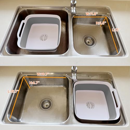 GIMWA Collapsible Wash Basin with Drain Plug - 2.4 Gallon Foldable Kitchen Sink for Baby Bottles, RV Camping, Space-Saving Dish Tub (Gray-Gray) - color: Gray-gray
