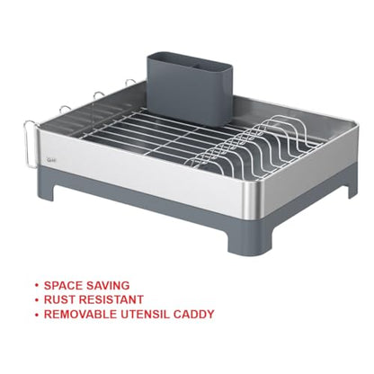 Glad Stainless Steel Dish Drying Rack - Large Space Saving Dish Drainer with Removable Cutlery Holder - Rust-Resistant Metal Rack with Adjustable Drain Spout for Kitchen Countertops, (12.6”W x 17.7”L) - size: Full Size