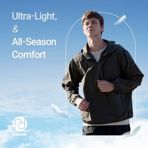 Pillowdy Travel Hoodie with Built-In Inflatable Neck Pillow for Flights - color: Black Windbreaker, size: Medium