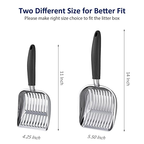WePet Cat Litter Scoop, Aluminum Alloy Sifter, Kitty Metal Scooper, Deep Shovel, Long Handle, Poop Sifting, Kitten Pooper Lifter, Durable, Heavy Duty, for Litter Box - color: POLISHED Aluminum \ #06 Black Handle, size: Small