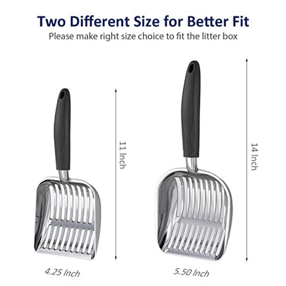WePet Cat Litter Scoop, Aluminum Alloy Sifter, Kitty Metal Scooper, Deep Shovel, Long Handle, Poop Sifting, Kitten Pooper Lifter, Durable, Heavy Duty, for Litter Box - color: POLISHED Aluminum \ #06 Black Handle, size: Small