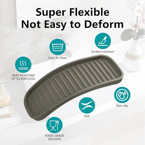 Gosmol Silicone Sponge Holder Kitchen Sink Organizer Tray Dish Caddy Soap Dispenser, Scrubber Spoon Holder,Dishwashing Accessories 2 Pack (Brown) - color: Brown