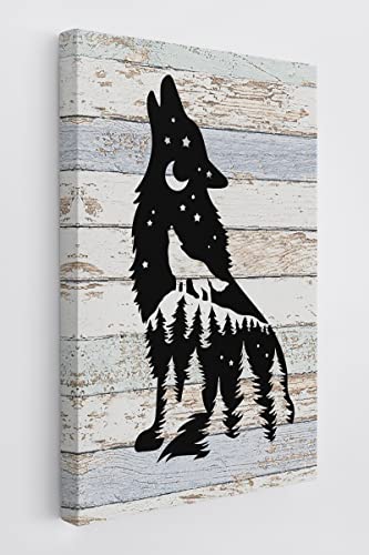 BXFAHZJ Vintage Wood Forest Wolf Wall Art Canvas Farmhouse Adventure Theme 11x14 Inch Prints Decor For Home Bedroom Campsite RV, Gift For Camper Adventure Lovers - color: Vintage Wood Forest Wolf