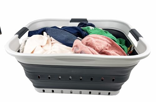 SAMMART 42L (11 gallon) Collapsible Plastic Laundry Basket - Foldable Pop Up Storage Container/Organizer - Space Saving Hamper/Basket (Grey/Charcoal Black) - color: Grey/Charcoal Black