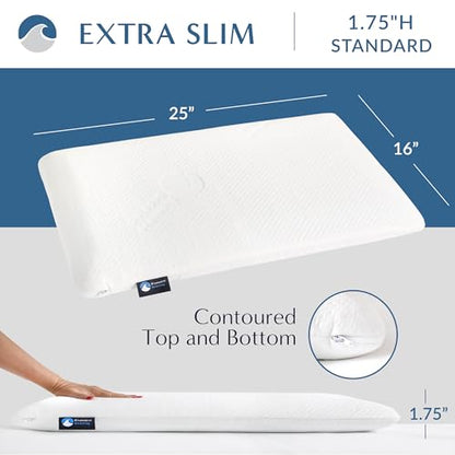 Bluewave Bedding Extra Slim Gel Memory Foam Pillow for Stomach and Back Sleepers - Thin, Flat, and Low Profile Design for Deeper Sleep (1.75-Inches Height, Standard Size) - style: 1.75"H Extra Slim (Standard)