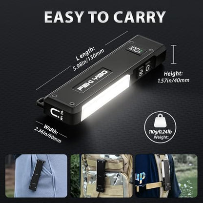 Feki Yigo Flat EDC Flashlight Rechargeable 1800 Lumens - Pocket Flashlight with 365nm UV Light, RGB Modes, Magnetic Base, Digital Display, IPX4 Waterproof for Camping, Emergency, Mechanics (Green) - color: Green