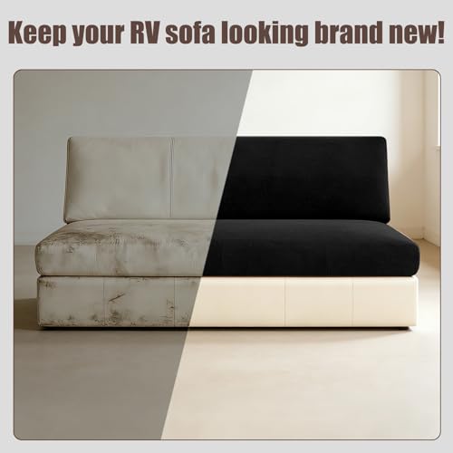 2 Piece RV Couch Covers for Sofa Bed, Stretch Elastic Camper Slipcover for RV Jackknife Sofa Bed, Washable Anti-Slip Furniture Protector, Pet Friendly & Wrinkle Free (Black) - color: Black