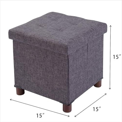 15 Inch Storage Ottoman with Wooden Legs - Cube Foot Rest Stool, Square Footstool, Comfortable Seat with Lid, Foldable Fabric Ottoman, Space-Saving Grey - color: Squ Grey