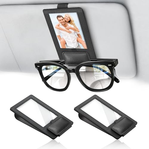 New 2 in 1 Sunglass & Photo Holder for Car, Strong Magnetic Leather Sunglasses Holder, Car Visor Picture Holder Clip, 2026 Upgraded No Fall No Slide Car Visor Accessories - size: 2 PCS