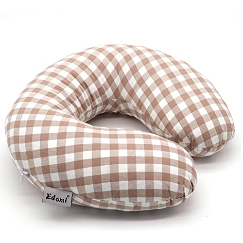 Buckwheat Neck Pillow, Comfortable U Shaped Travel Pillow Portable Pillow for Sleeping Recliner Chair Washable Pillowcase Buckwheat Hulls Filling (12x12 inch, Khaki) - color: Lattice-khaki