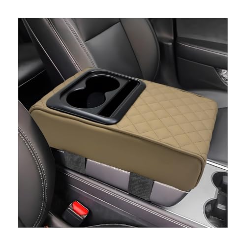 Car Center Console Armrest Pillow, Memory Foam Auto Armrest Box Cover with Cup Holder & Phone Holder, Waterproof Leather Arm Rest Protector Cushion, Interior Car Accessories (Diamond, Beige) - color: Diamond, Beige