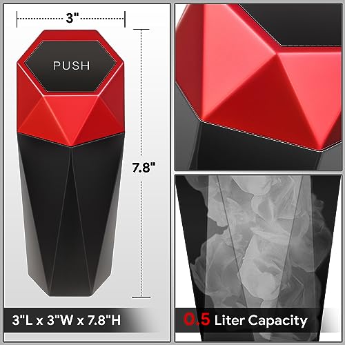 DNA Motoring Mini Car Auto Trash Can with Removable Lid, Leakproof Mini Garbage Bin for Automotive Home Office,Black/Red,ZTL-OD-01-RD - color: Black/Red, style: 1pc
