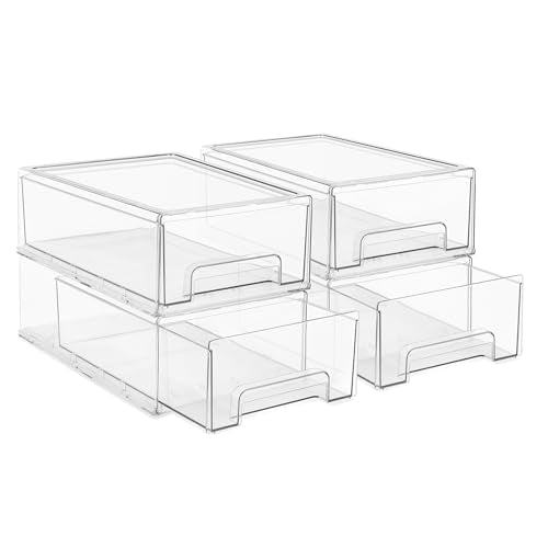 Sorbus Medium Clear Stackable Storage Drawers – 4-Pack Plastic Organizer Bins with Handles – Stackable Pull-Out Storage Drawers for Closet, Pantry, Office, Bathroom, Craft, and Toy Organization - color: 4 Pack, size: Medium
