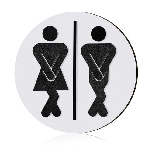 Jetec Restroom Signs Wooden Half Bathroom Sign Funny Cute Unisex Restroom Sign for Rustic Farmhouse Office Business Bathroom and Toilet Door Wall Decor, 7.9 x 7.9 Inch(White and Black) - color: White and Black