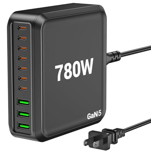 780W USB C Charger Block Fast 10-Port USB C Charging Station GaN PD 120W Laptop Charger Adapter for MacBook Pro/Air, DELL, iPad, iPhone, Samsung Galaxy Black - color: Black