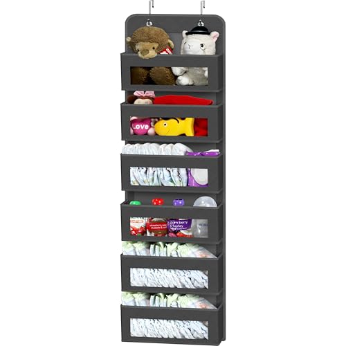 Simple Houseware 6 Clear Window Pocket Over Closet Door Storage Hanging Organizer for Bedroom, Bathroom, Pantry, Dark Gray - color: Dark Gray, size: 6 Pockets