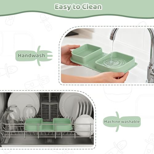 Green Foldable Silicone Baby Feeding Set, Portable Travel Baby Feeding Essentials Including Toddler Plates, Silicone Baby Spoon&Fork, Adjustable Foldable Bib, Portable Infant Toddler Utensils - color: Green