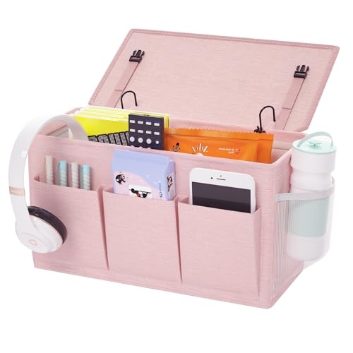 Bedside Caddy Storage Organizer for Bed Rails, Bed Caddy with 6 Pockets | Bedside Organizer with Fixed Straps and Hooks, Mattress Supported Versatile for Home, Dorm, Bunk, Hospital and Crib Bed - color: Pink 1
