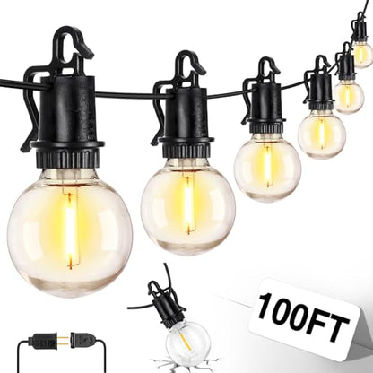 ZJOJO LED Outdoor String Lights,100FT Outdoor Lights for Patio with 32 Shatterproof Bulbs, 2700K Dimmable Waterproof Globe LED Patio Light Lights for Outside Christmas Backyard Bistro Porch Garden - size: 100FT-30