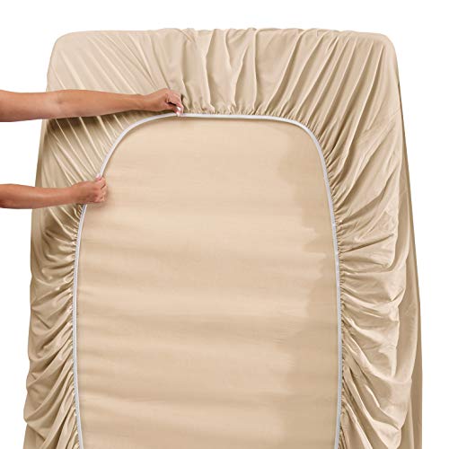 Hearth & Harbor Twin Size Sheets - 3 Piece Bed Sheet Set, Hotel Luxury Double Brushed Bed Sheets - Extra Soft Bedding Sheets & Pillowcases, Twin, Beige - color: Beige, size: Twin