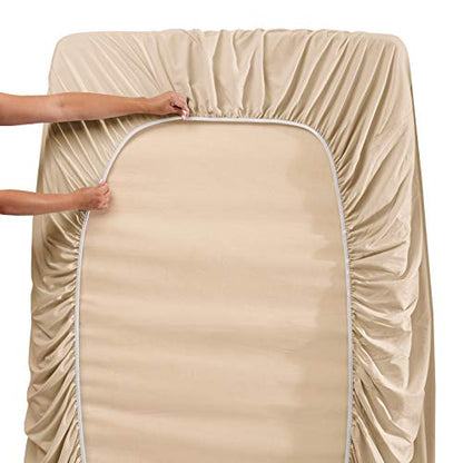 Hearth & Harbor Twin Size Sheets - 3 Piece Bed Sheet Set, Hotel Luxury Double Brushed Bed Sheets - Extra Soft Bedding Sheets & Pillowcases, Twin, Beige - color: Beige, size: Twin