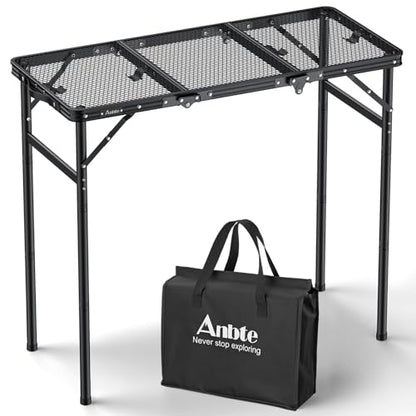 Anbte 3ft Tri-fold Grill Table, 2 Adjustable Heights Max 29.5" Sturdy Metal Grill Table with Storage Bag, Heat-Resistant Tabletop, Portable Handle for Cooking BBQ Outdoor Travel, 35" x 16", Black - size: 35.4“L x 16"W x 29.5H"