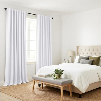 PONY DANCE Living Room Curtains - 42 W x 90 L, Pure White Long Blackout Panels Set Window Treatments Thermal Insulated Light Blocking Back Tab/Rod Pocket Curtain Drapes, Double Pieces - color: Pure White, size: 42"W x 90"L (Pack of 2)