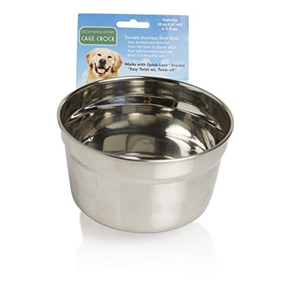 Lixit® Stainless Steel Kennel Food or Water Bowl - Non Spill Hanging Removable Crate Bowls - Carrier Cage Dish for Dogs or Cats for Feeding and Drinking (Stainless Steel, 20 Ounce (Pack of 2)) - size: 20 oz (Pack of 2)