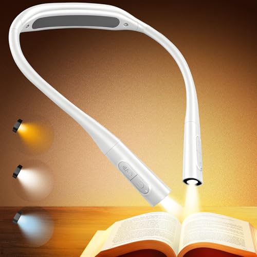 Glocusent Lightweight Neck Light for Reading in Bed, 1200mAh Rechargeable Book Light, Hands-Free Reading Light, 5 Colors, 5 Brightness Adjustable, Private Bedtime Reading for Book Lover - color: White