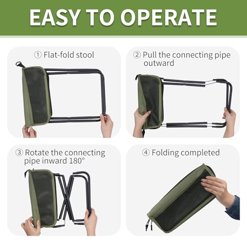 Foldable Camping Stool, Portable Collapsible Chair with Carry Bag, Ultralight Outdoor Folding Stool for Hiking Fishing, Hold Up to 265 Lbs, Green - color: Green