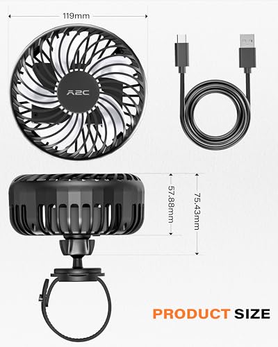 2 Pack Rechargeable Fan for Peloton & Exercise Bike - 4000mAh Portable Fan with Adjustable Strap, 3 Speed Settings, 360° Rotation - Fits 0.5-2.1" Handlebars for Treadmill, Stroller, Golf Cart, Gym - color: Black - 2